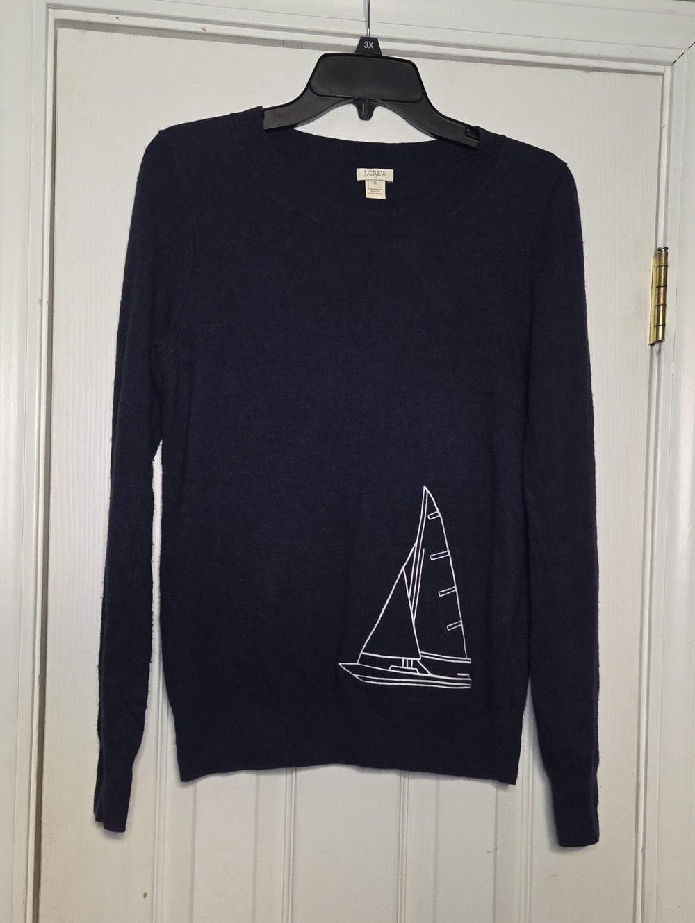 J. Crew Navy Crewneck Sweater with Sailboat Graphic